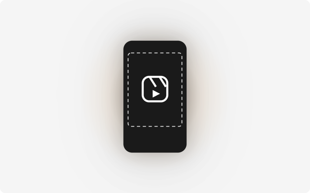 Cadre vertical 9:16 avec la zone de securite Instagram Reels en pointilles